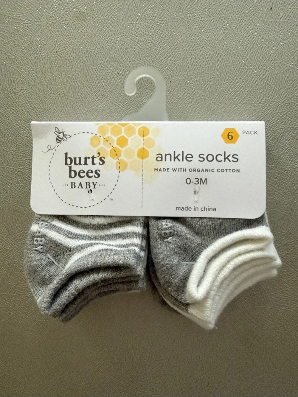 Burt's Bees Baby Gray & White Ankle Sock 6-Pack